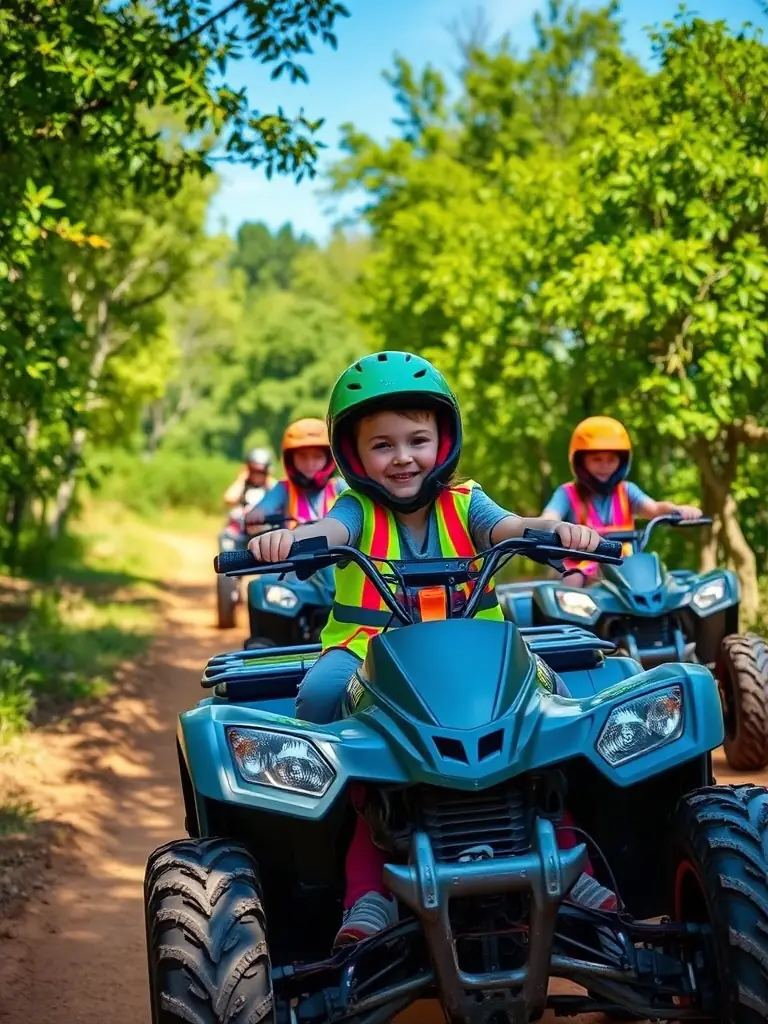 A quad riding activity organized by LEYNHAC-MOTO-QUAD, with participants navigating a safe and controlled course, emphasizing community engagement and recreational opportunities.